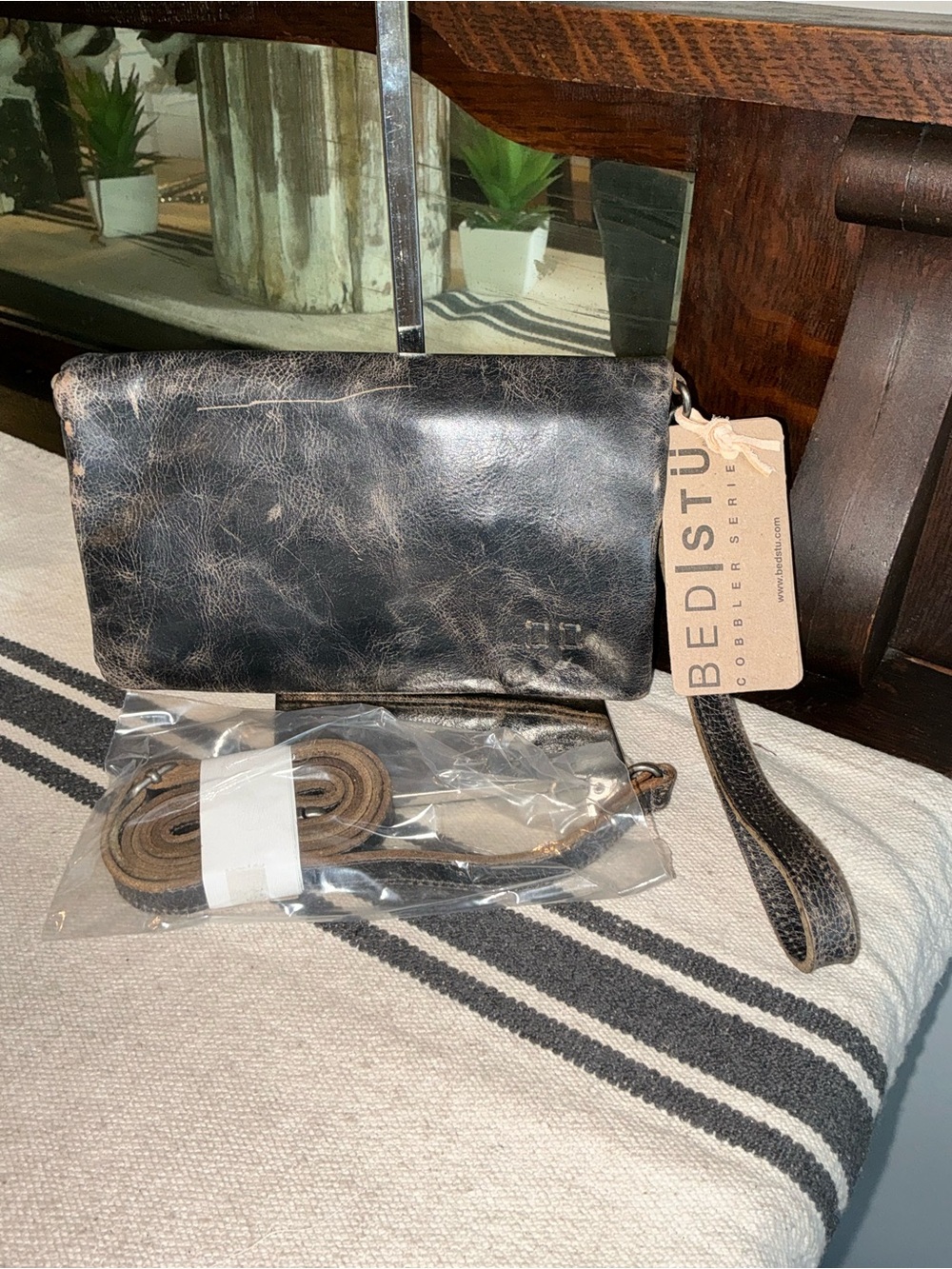 NWT Bed Stu Leather Cadence Wallet Wristlet Crossbody Bag Black Lux MSRP $179